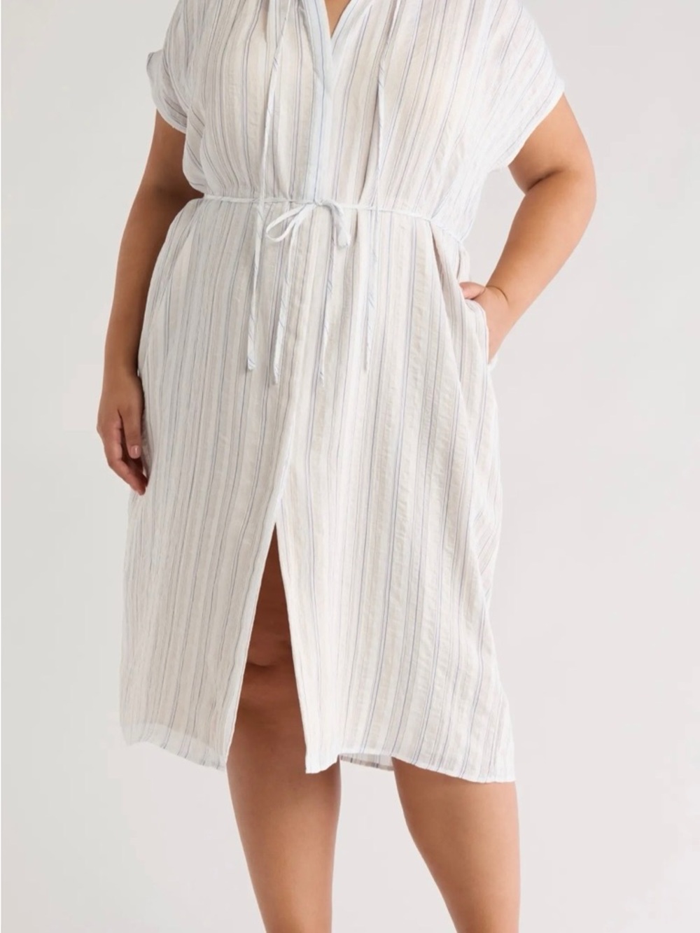 Vince White and Light Blue Striped Shirt Dress